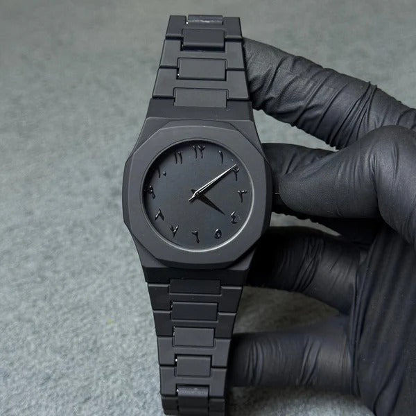 Original black arabic aura watch in steel