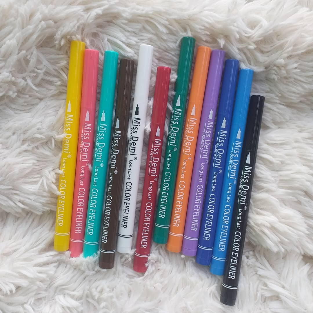 Miss Demi Pack of 12 Waterproof Colorful Liquid Eyeliner Markers – Smudge-Proof & Quick-Dry
