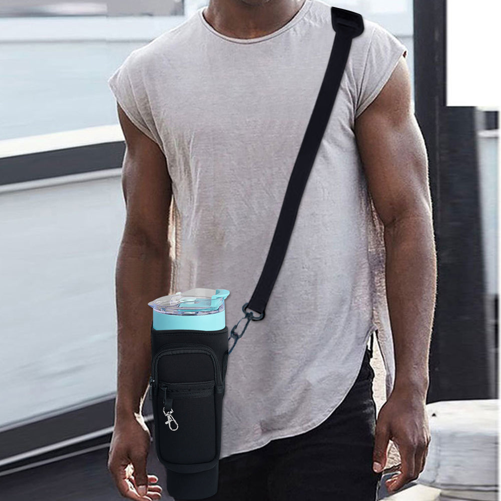 Water Bottle Carrier Bag with Phone Pocket for Stanley Quencher Cup with Handle Water Bottle Holder Pouch - For 1200 ML Bottle