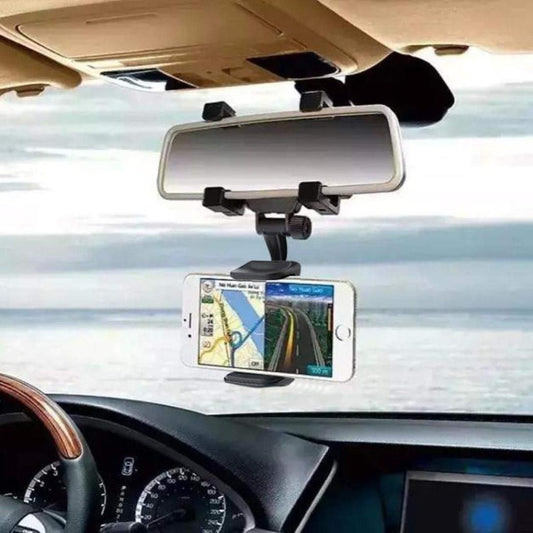 360° Adjustable Car Rearview Mirror Phone Holder – Universal Mobile Stand & Car Mount