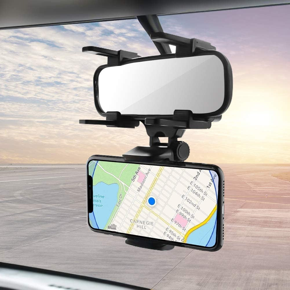 360° Adjustable Car Rearview Mirror Phone Holder – Universal Mobile Stand & Car Mount
