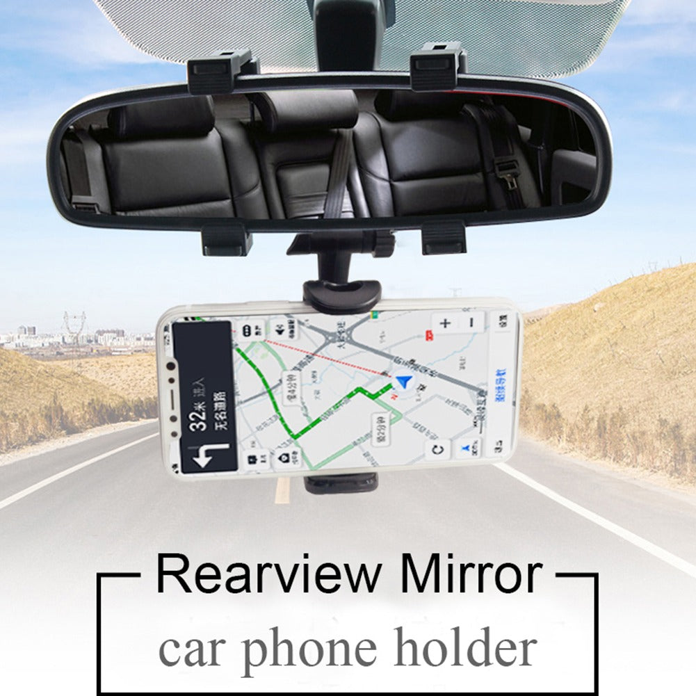 360° Adjustable Car Rearview Mirror Phone Holder – Universal Mobile Stand & Car Mount