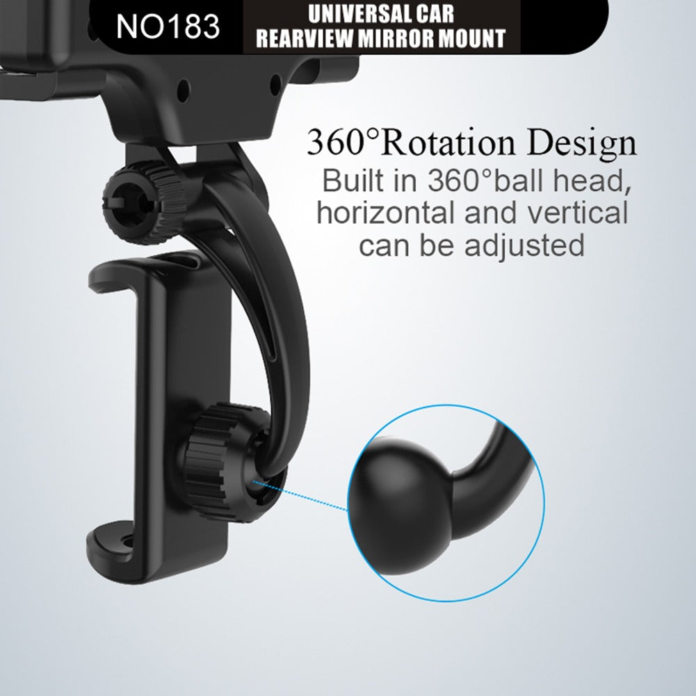 360° Adjustable Car Rearview Mirror Phone Holder – Universal Mobile Stand & Car Mount